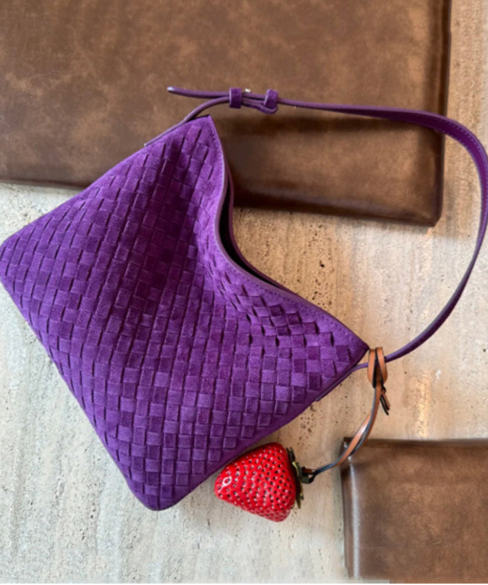 Simple Purple Weave Solid Durable Fine Suede Women Handbag