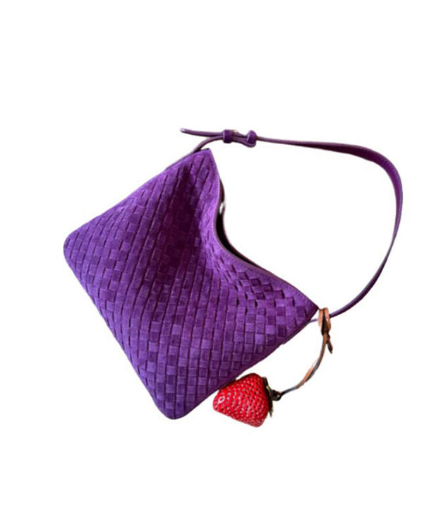 Simple Purple Weave Solid Durable Fine Suede Women Handbag