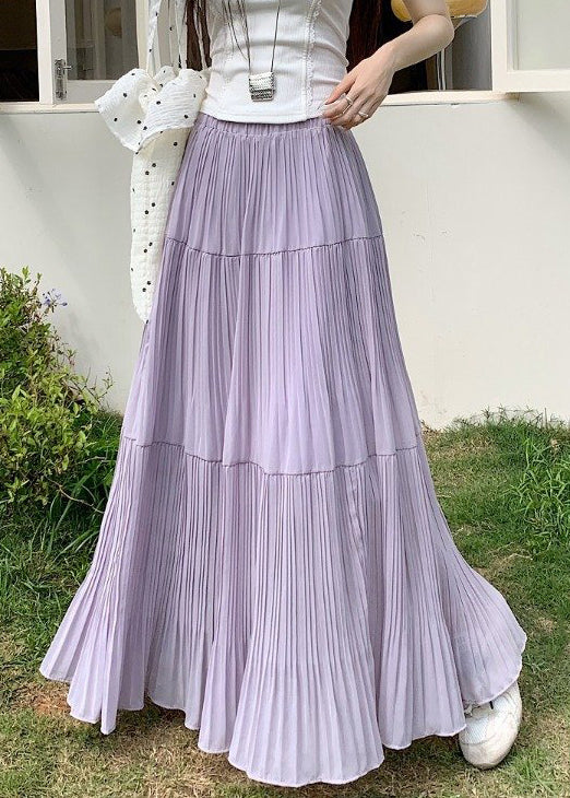 Simple Purple Wrinkled Elastic Waist Chiffon Skirt Summer