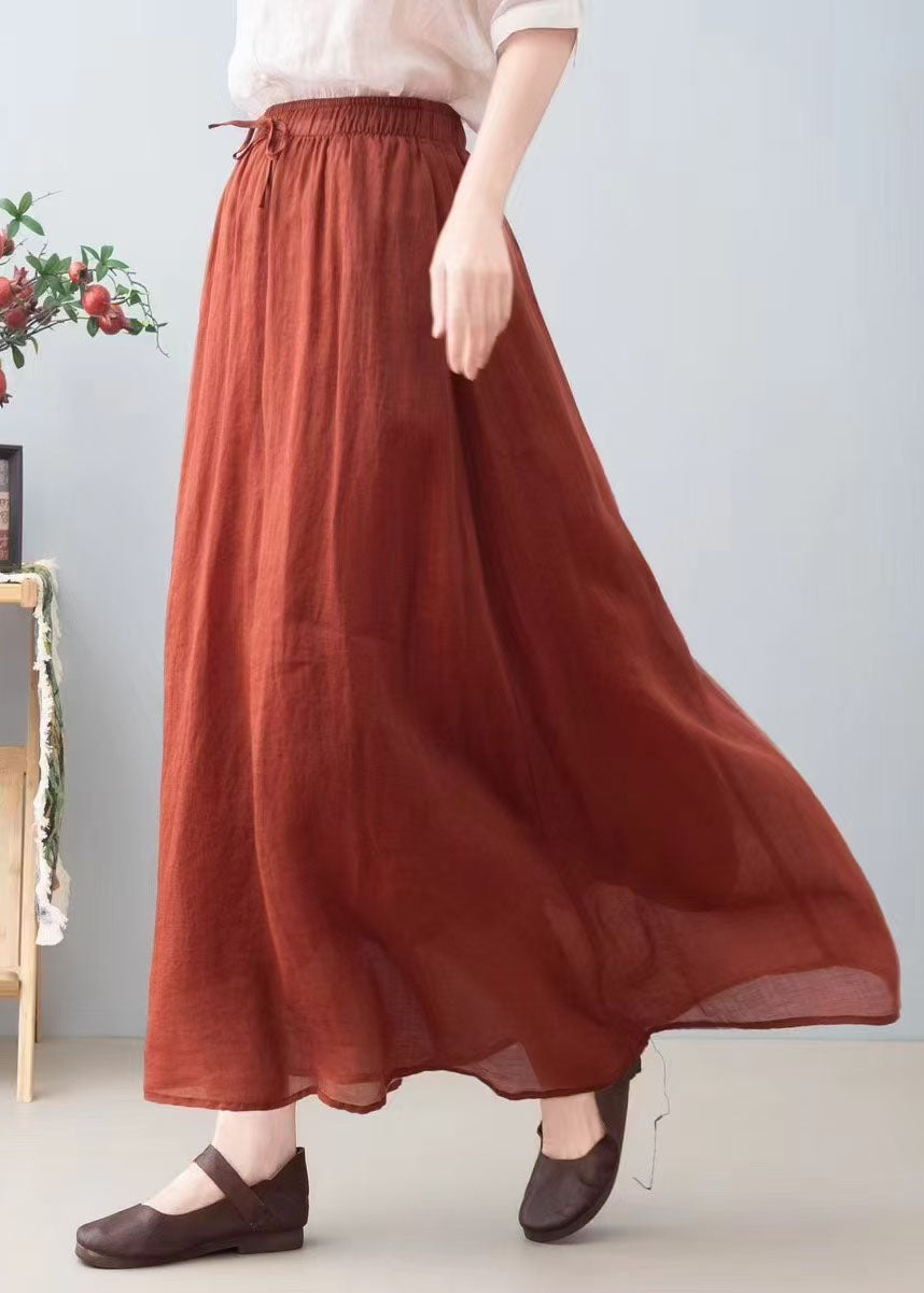 Simple Red Elastic Waist Linen A Line Skirts Summer