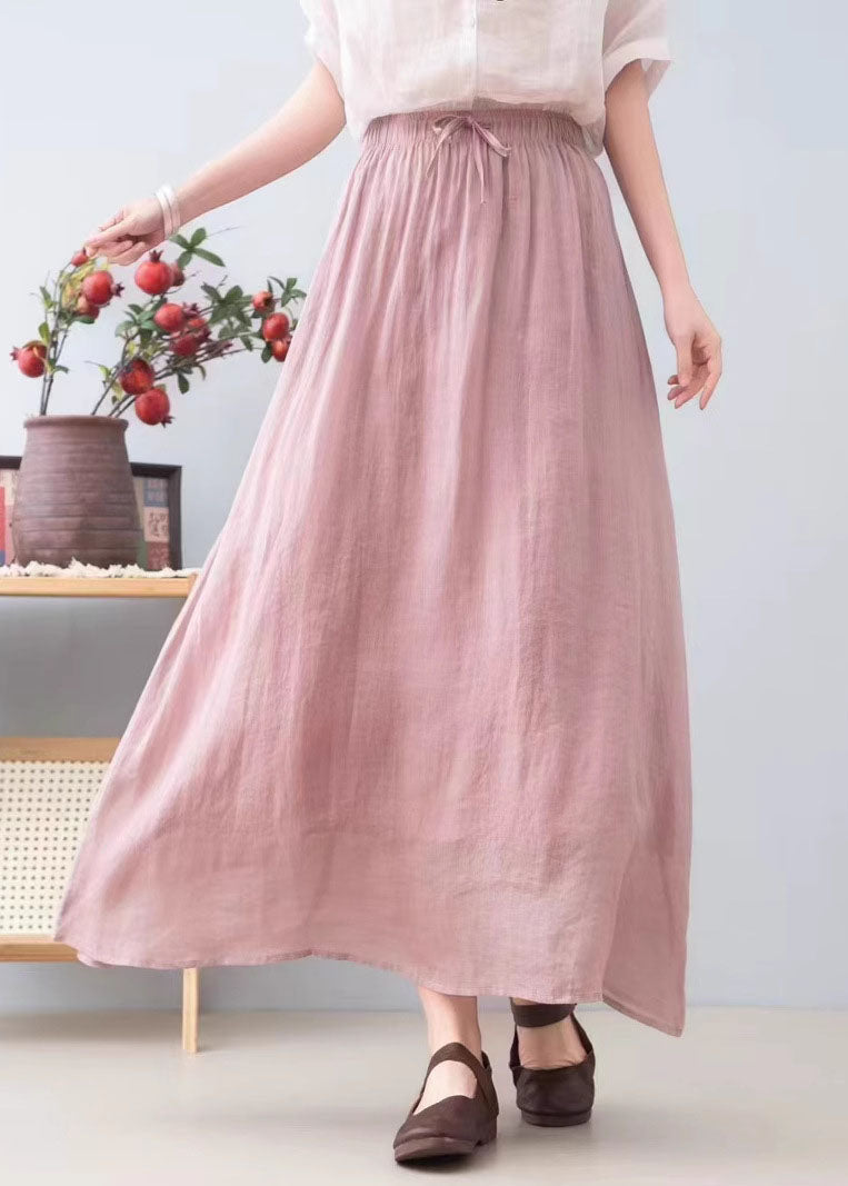 Simple Red Elastic Waist Linen A Line Skirts Summer
