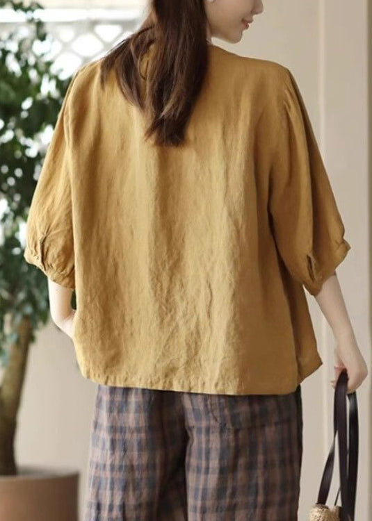 Simple Red O Neck Button Cotton Shirts Bracelet Sleeve
