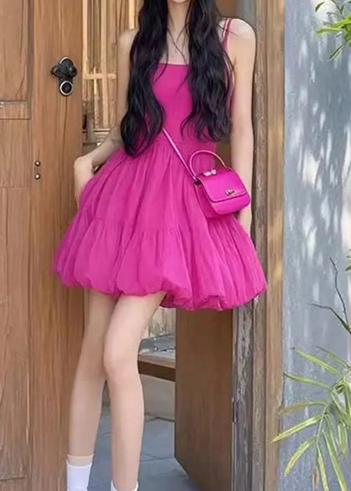 Simple Rose Cold Shoulder Solid Cotton Spaghetti Strap Dress Sleeveless