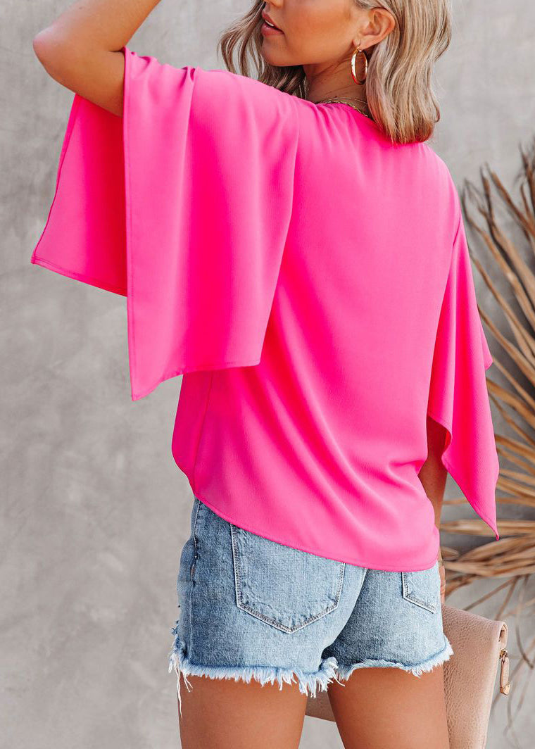 Simple Rose V Neck Solid Cotton T Shirt Summer