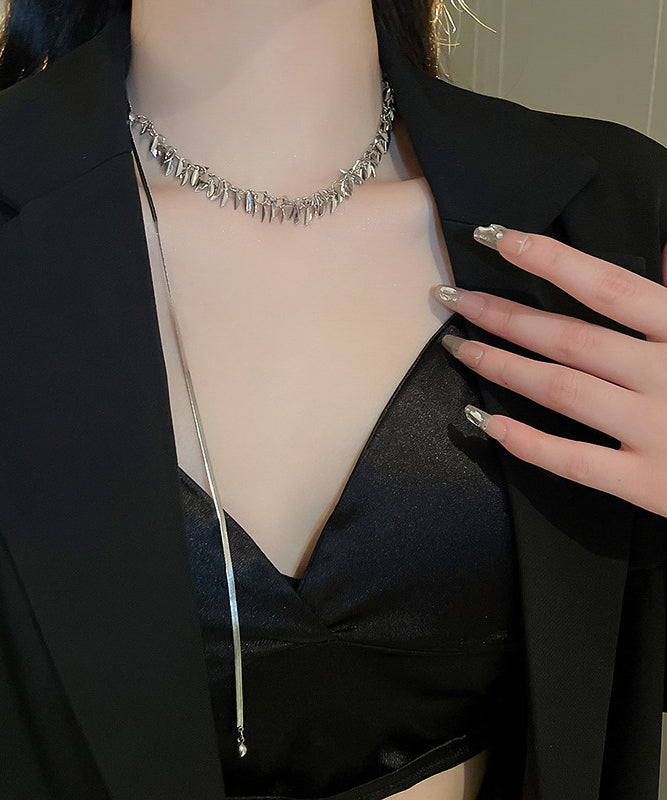 Simple Silk Alloy Sequins Patchwork Tassel Retractable Pendant Necklace