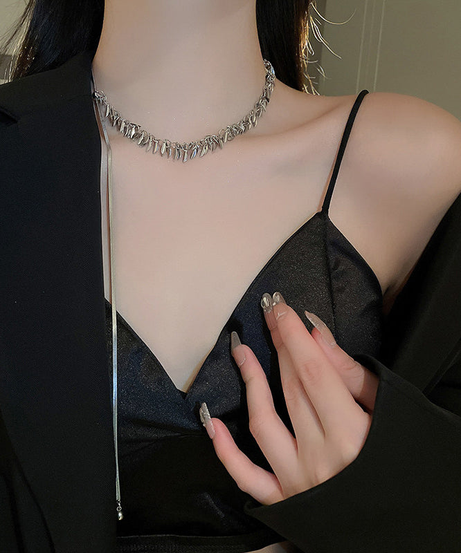 Simple Silk Alloy Sequins Patchwork Tassel Retractable Pendant Necklace