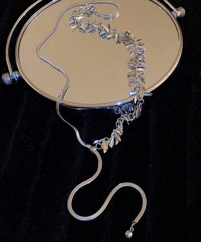 Simple Silk Alloy Sequins Patchwork Tassel Retractable Pendant Necklace