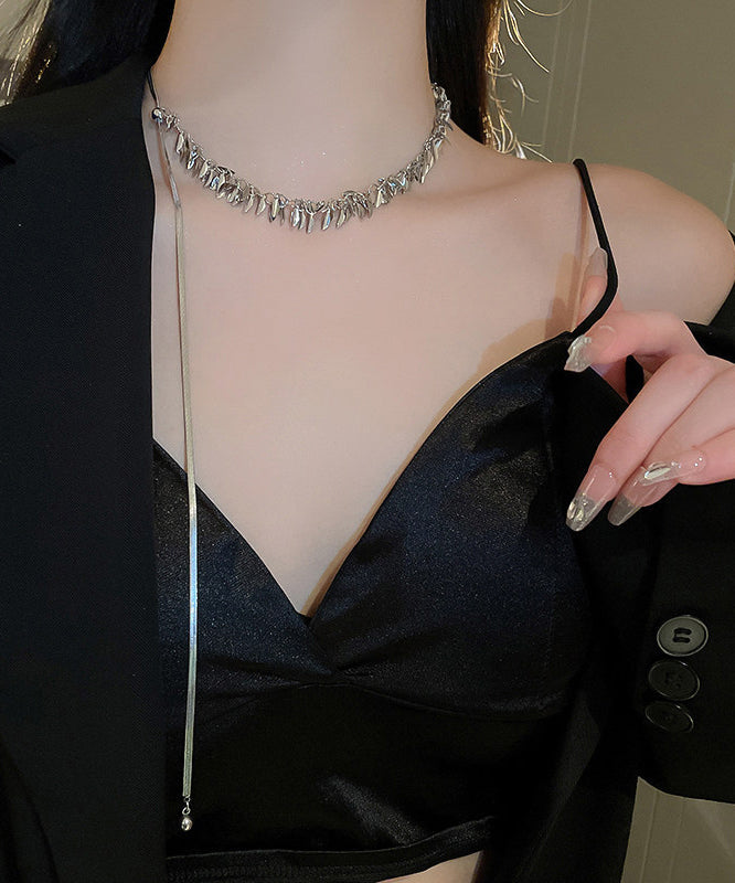 Simple Silk Alloy Sequins Patchwork Tassel Retractable Pendant Necklace