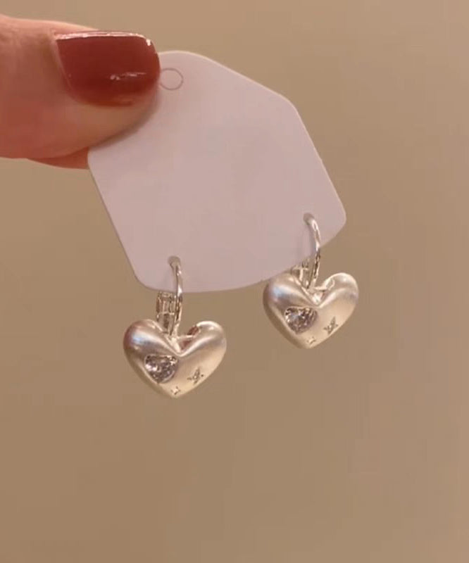 Simple Silk Copper Alloy Zircon Love Drop Earrings