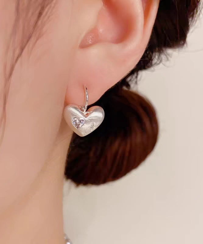 Simple Silk Copper Alloy Zircon Love Drop Earrings