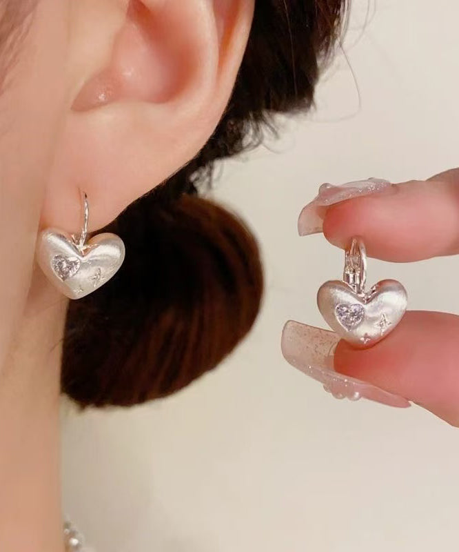Simple Silk Copper Alloy Zircon Love Drop Earrings