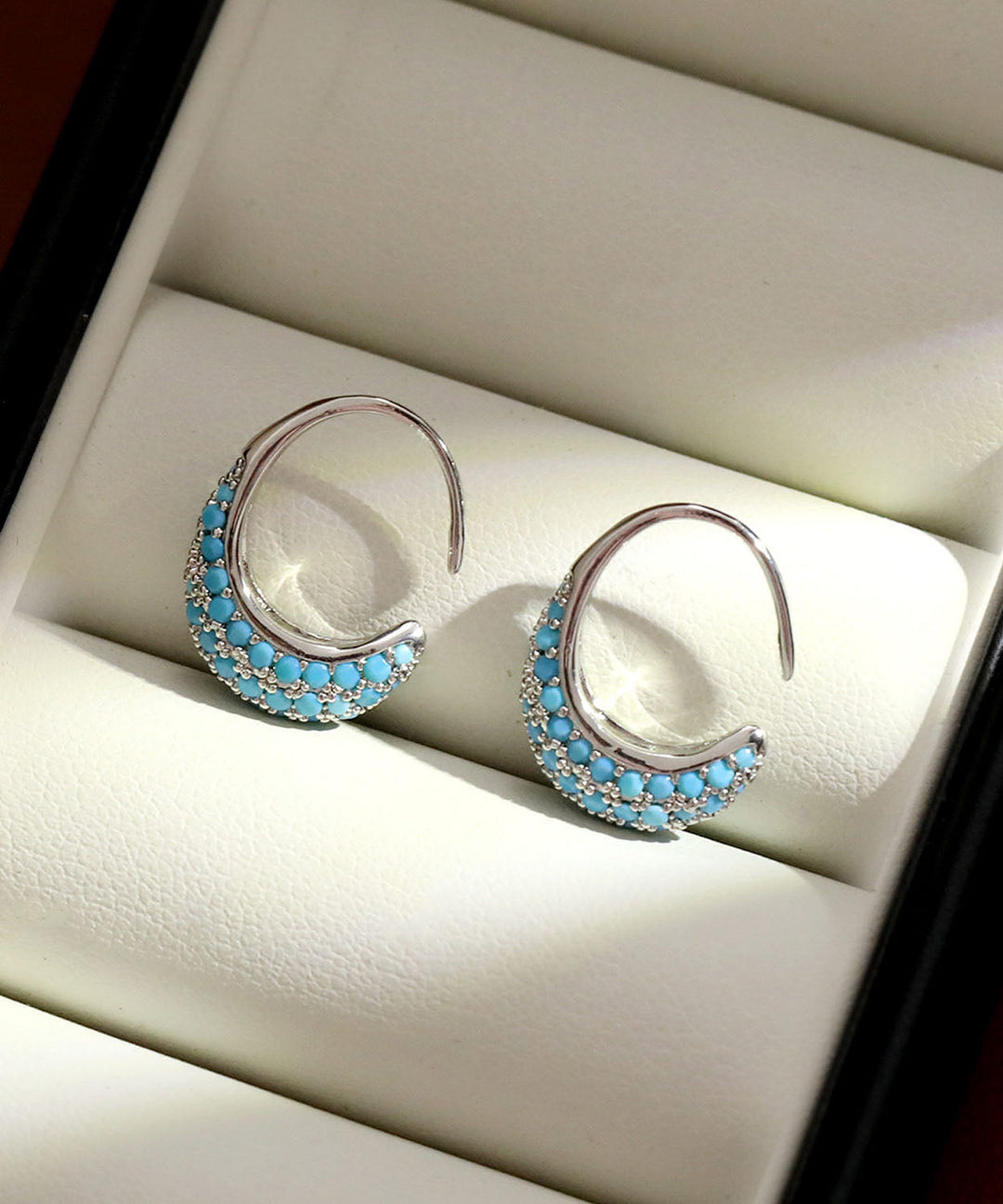 Simple Silk Copper Zircon Turquoise C-Shaped Hoop Earrings