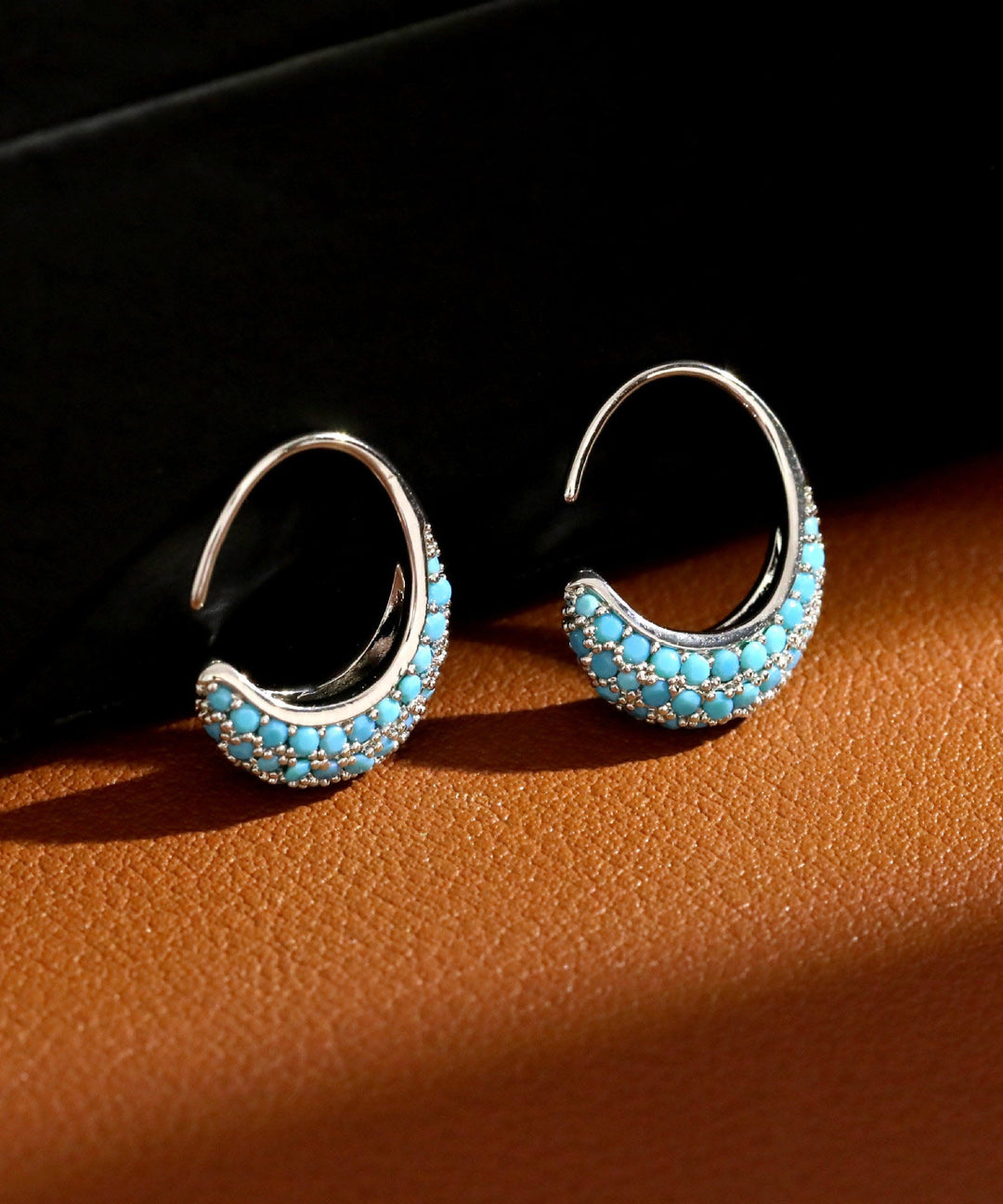 Simple Silk Copper Zircon Turquoise C-Shaped Hoop Earrings