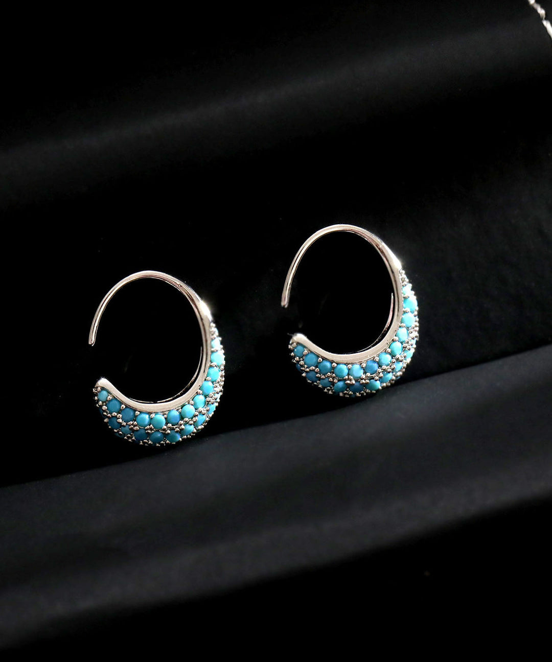Simple Silk Copper Zircon Turquoise C-Shaped Hoop Earrings