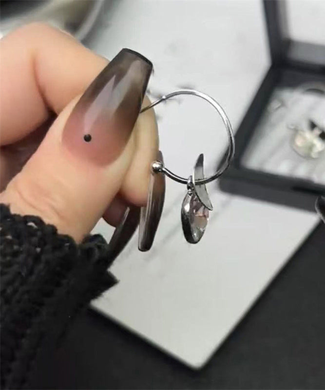 Simple Silk Stainless Steel Crystal Disk Drop Earrings