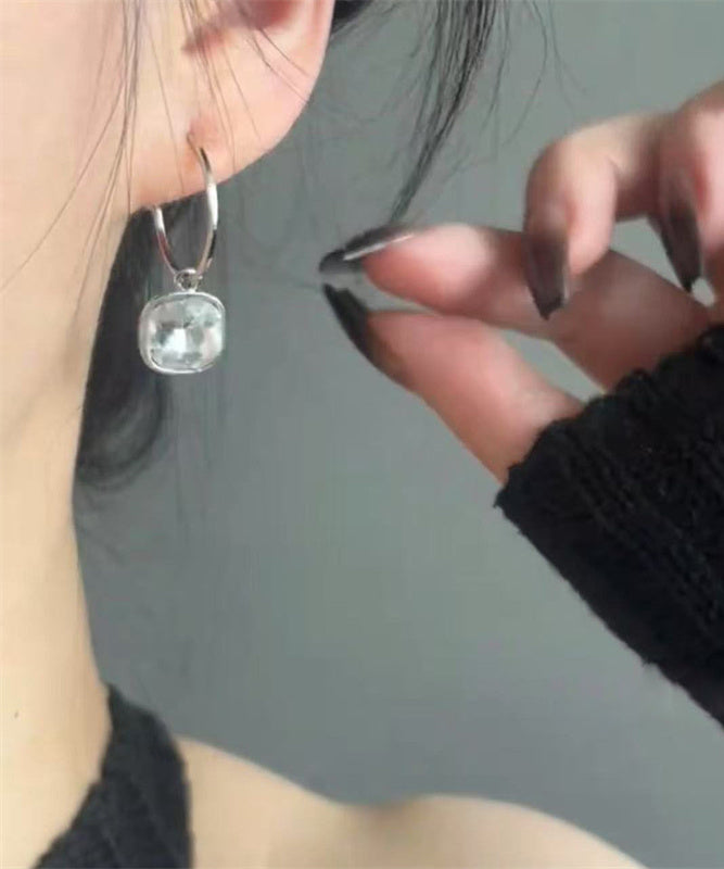 Simple Silk Stainless Steel Crystal Disk Drop Earrings