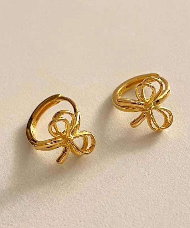 Simple Silk Sterling Silver Bow Hollow Out Hoop Earrings