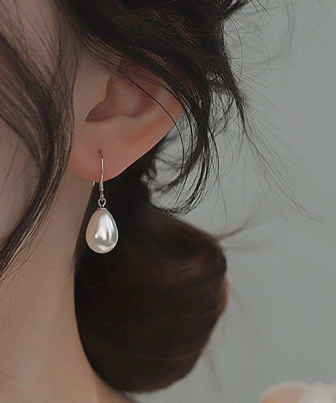 Simple Silk Sterling Silver Pearl Drop Earrings
