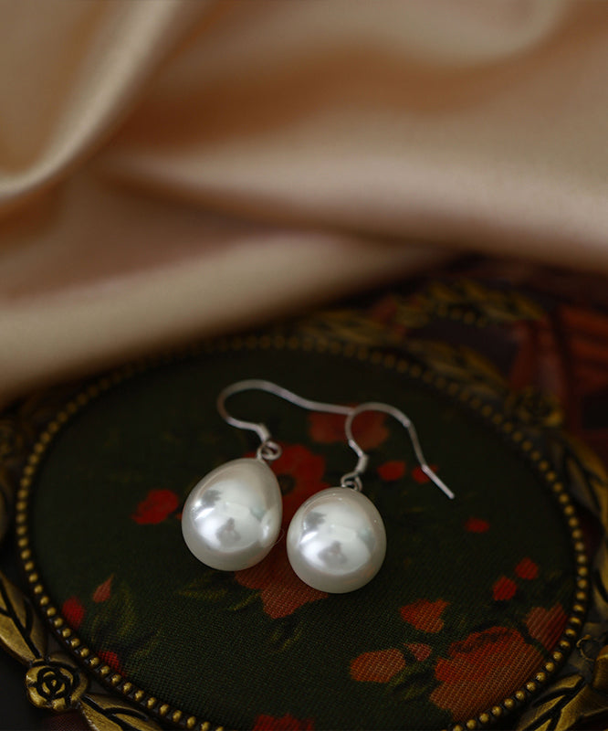 Simple Silk Sterling Silver Pearl Drop Earrings