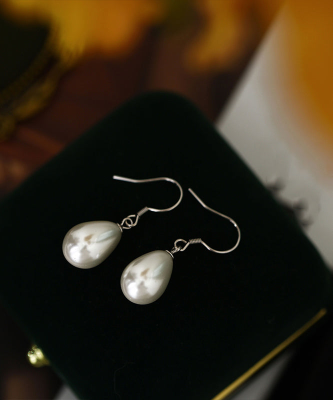 Simple Silk Sterling Silver Pearl Drop Earrings