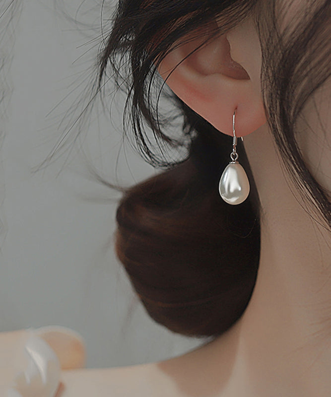 Simple Silk Sterling Silver Pearl Drop Earrings