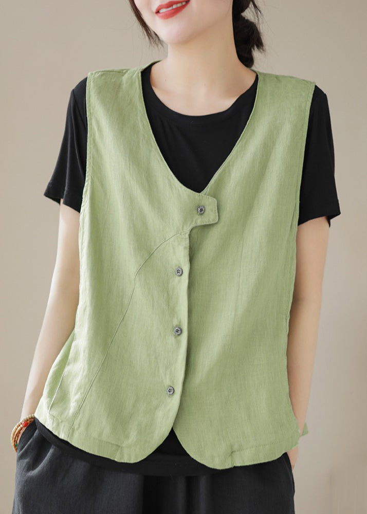 Simple Sky Blue V Neck Button Cotton Waistcoat Sleeveless