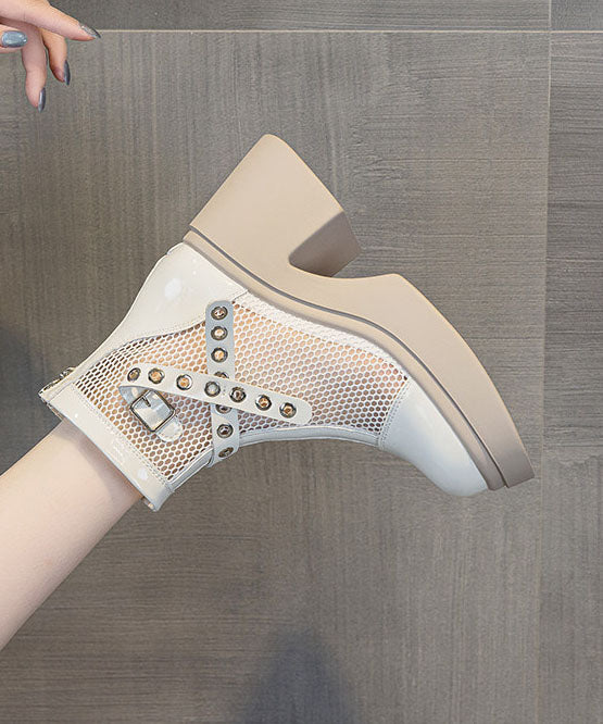 Simple Splicing Chunky Boots White Faux Leather