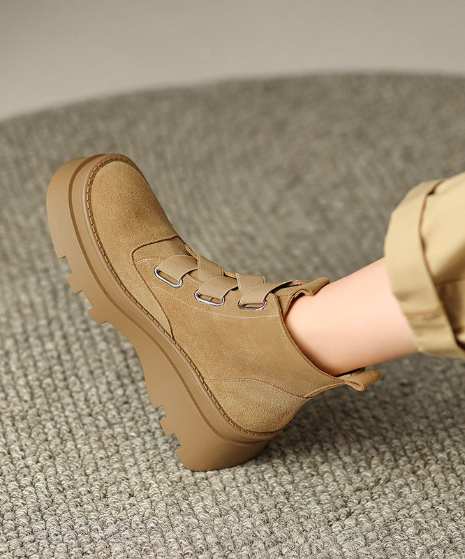 Simple Splicing Platform Boots Brown Suede Cross Strap