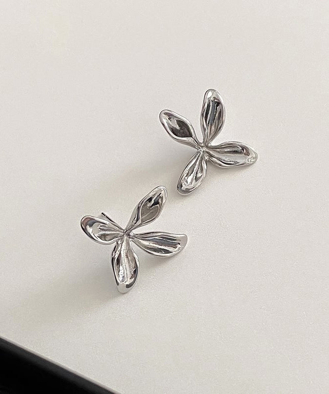 Simple Sterling Silver Overgild Floral Stud Earrings