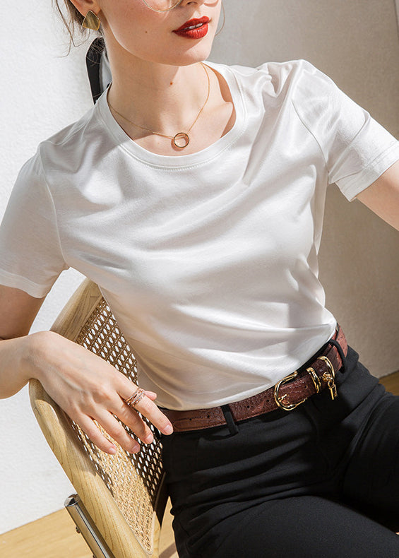 Simple Style Black O Neck Cotton T Shirts Tops Summer