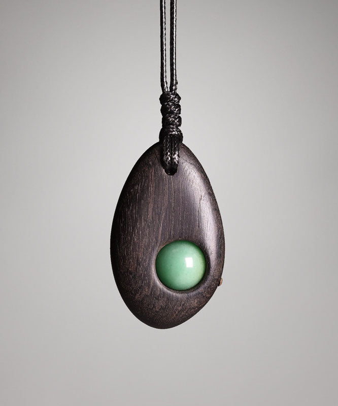 Simple Style Handmade Inlaid Jade Wooden Neutral Pendant Necklace