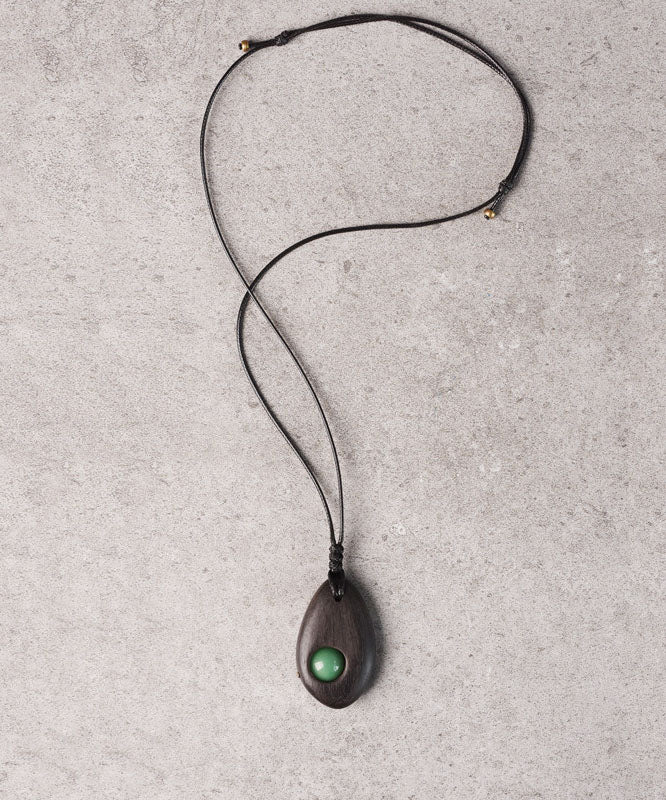 Simple Style Handmade Inlaid Jade Wooden Neutral Pendant Necklace