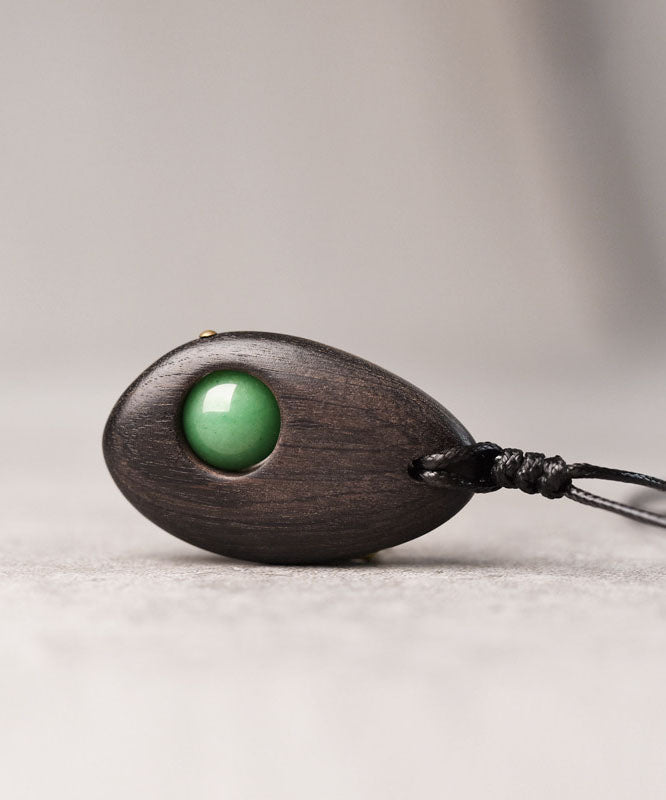 Simple Style Handmade Inlaid Jade Wooden Neutral Pendant Necklace