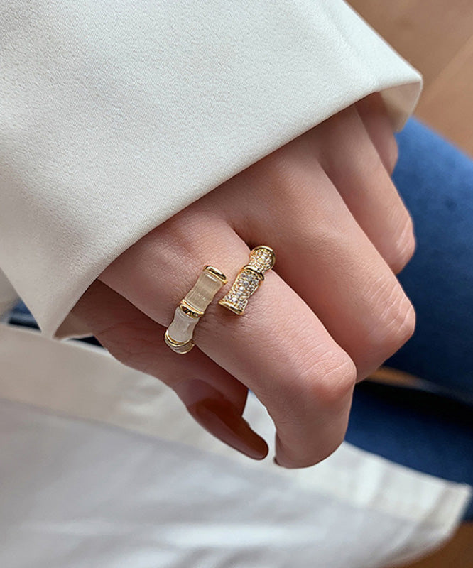 Simple Style Metal Bamboo Knot Zircon Rings - Omychic