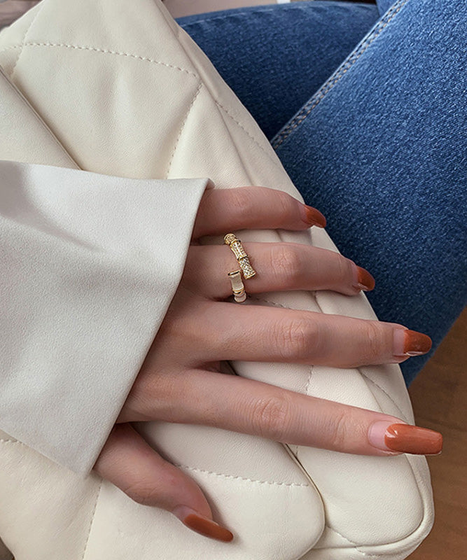 Simple Style Metal Bamboo Knot Zircon Rings - Omychic