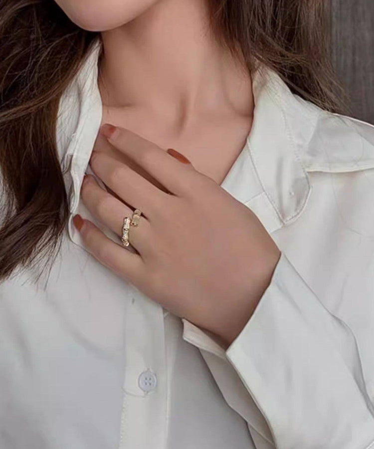 Simple Style Metal Bamboo Knot Zircon Rings - Omychic