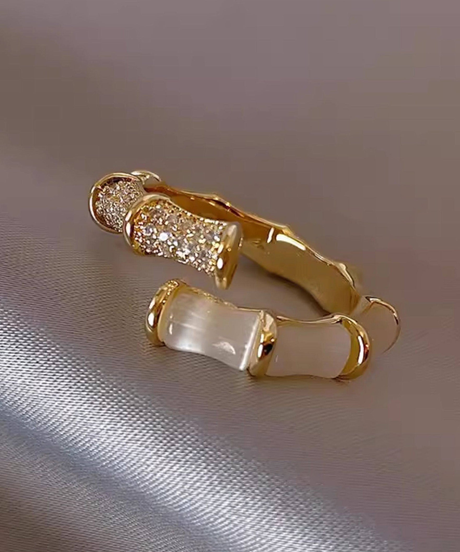 Simple Style Metal Bamboo Knot Zircon Rings - Omychic