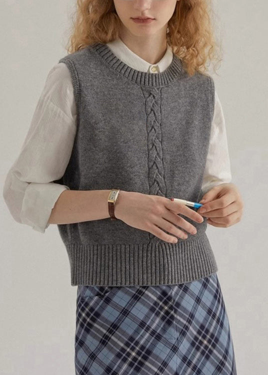 Simple Style Mulberry O Neck Knit Vest Sleeveless