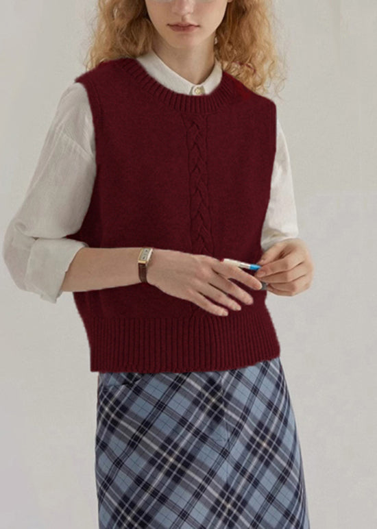 Simple Style Mulberry O Neck Knit Vest Sleeveless