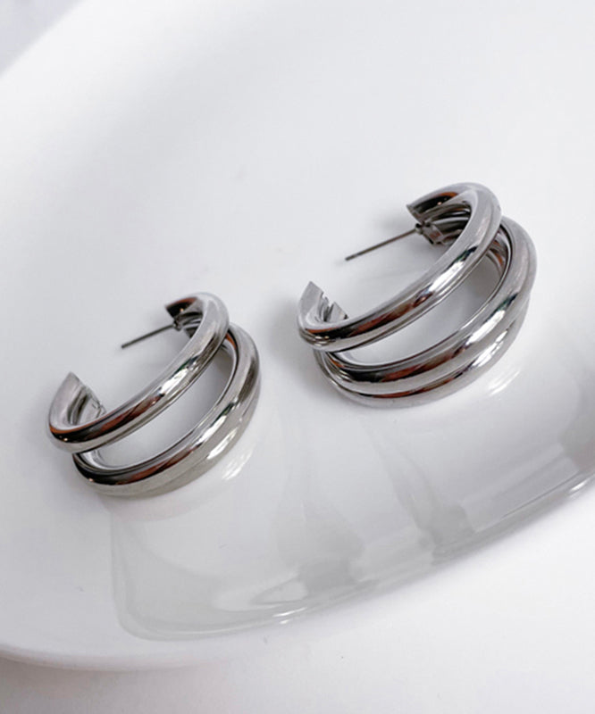 Simple Style Silk Copper Three Layers Hoop Earrings