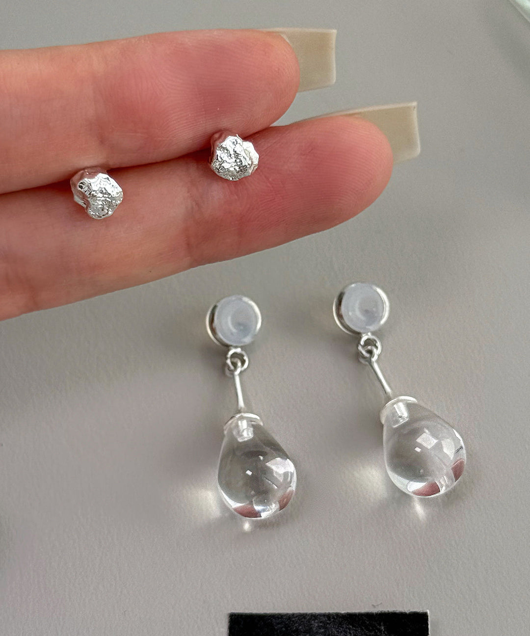Simple Transparent Color Sterling Silver Crystal Drop Earrings