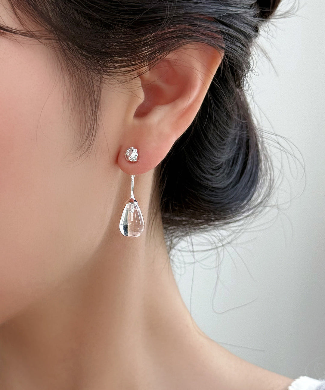 Simple Transparent Color Sterling Silver Crystal Drop Earrings