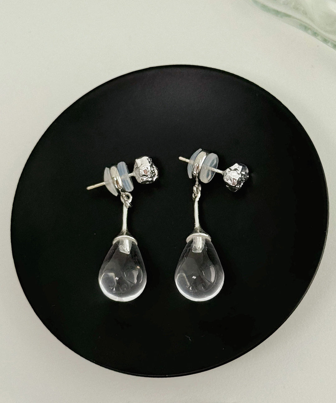 Simple Transparent Color Sterling Silver Crystal Drop Earrings