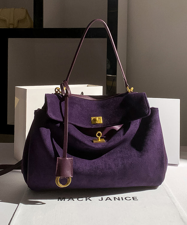 Simple Versatile Large Capacity Purple Faux Suede Shoulder Bag
