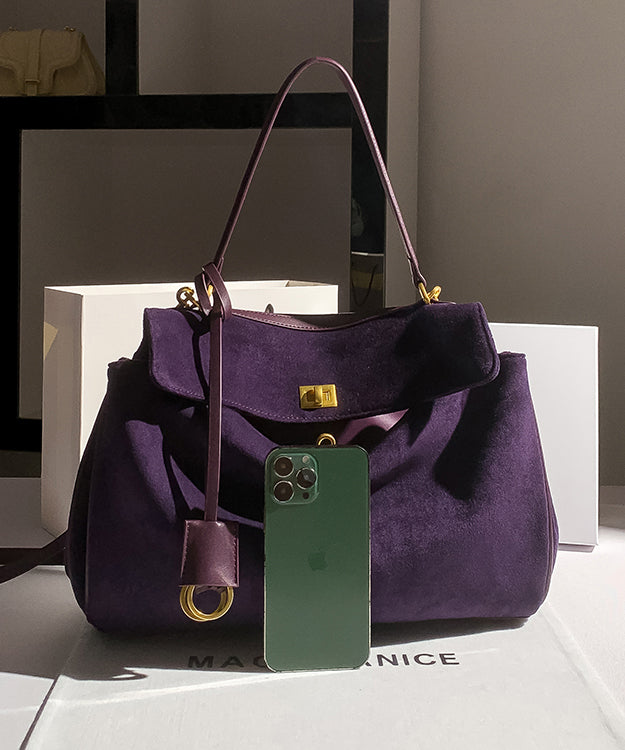Simple Versatile Large Capacity Purple Faux Suede Shoulder Bag