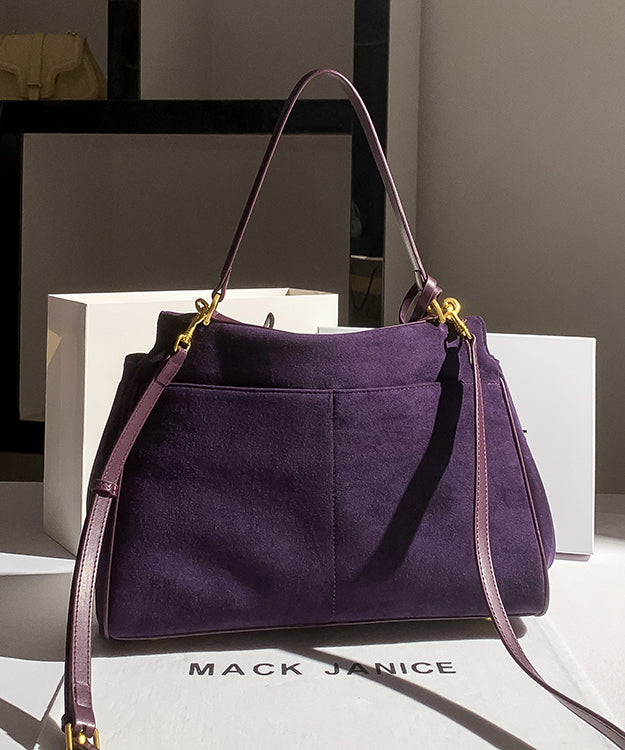 Simple Versatile Large Capacity Purple Faux Suede Shoulder Bag