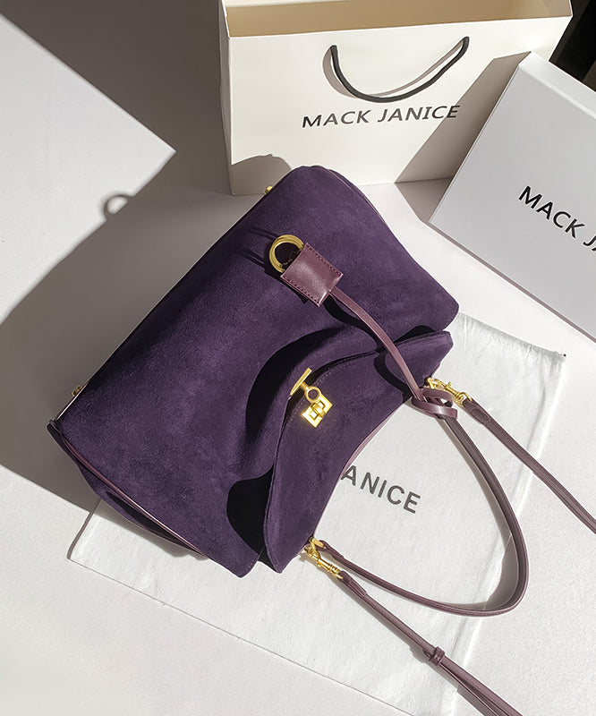 Simple Versatile Large Capacity Purple Faux Suede Shoulder Bag