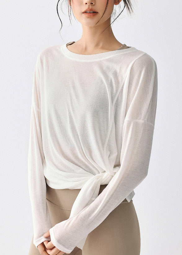 Simple White Asymmetrical Long Sleeve Yoga Smock Top
