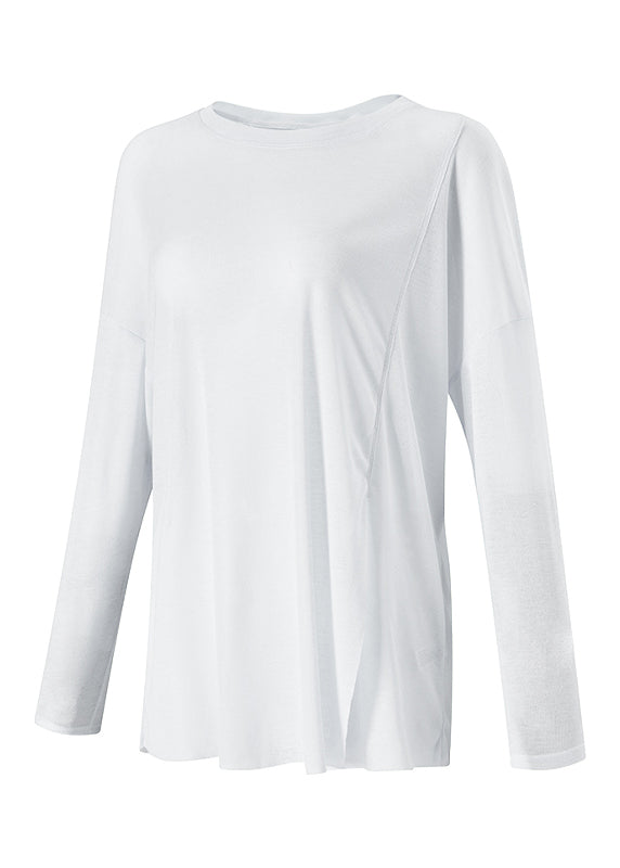 Simple White Asymmetrical Long Sleeve Yoga Smock Top