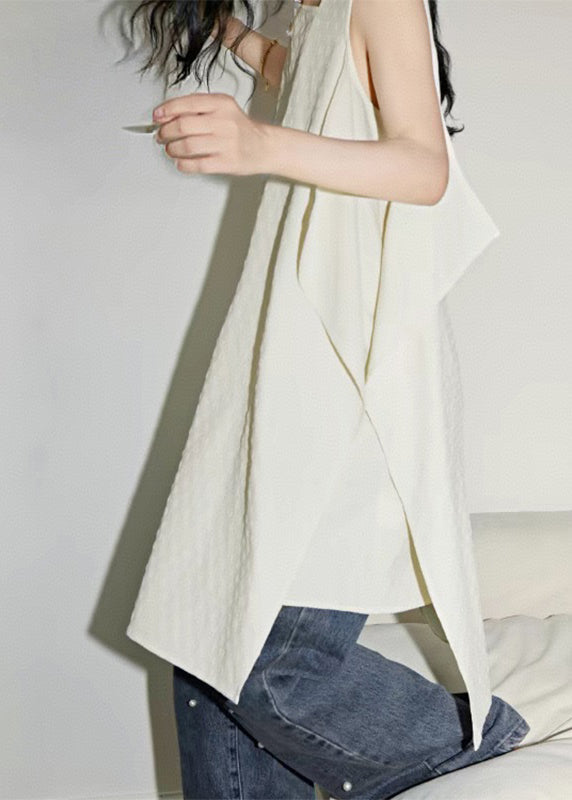 Simple White Asymmetrical Patchwork Shirts Summer